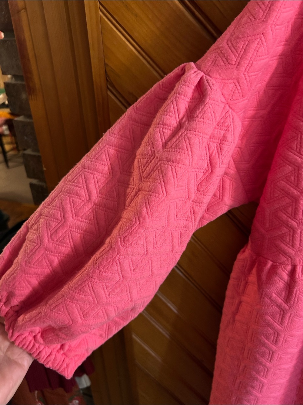 Simply Southern Coral Pink Textured Peasant Dress - Picture 5 of 6